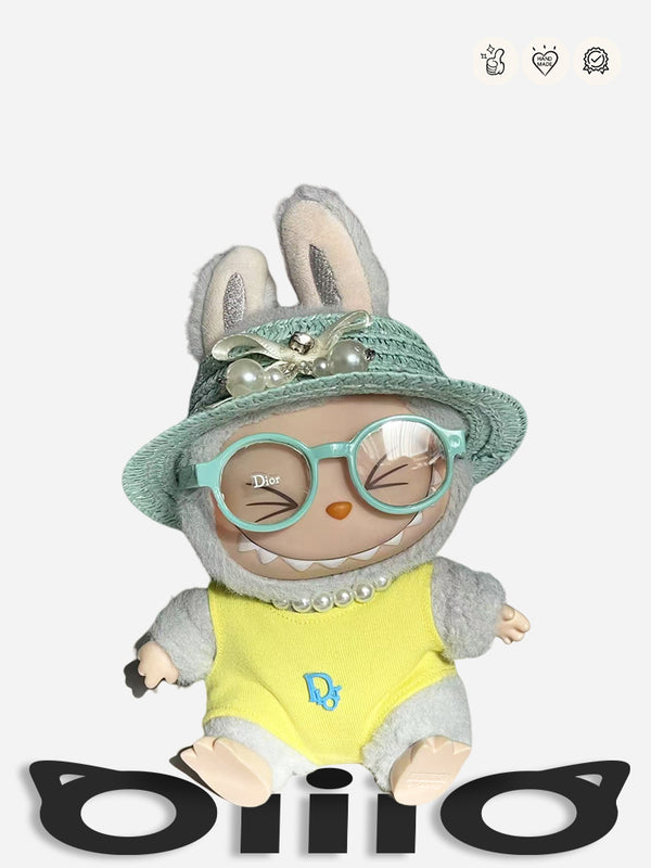 LABUBU Clothes Dio* Sweet Straw Hat & Glasses Outfit