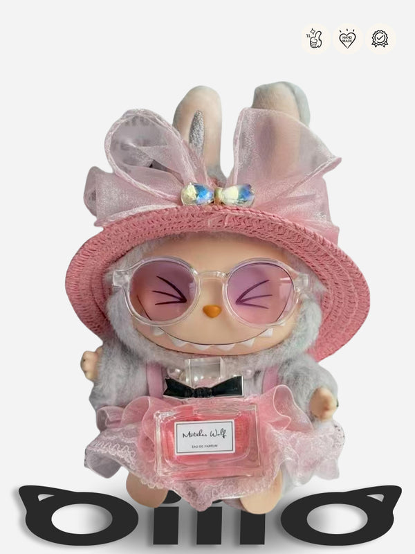 LABUBU Clothes Bow - adorned Straw Hat & Lace Ensemble