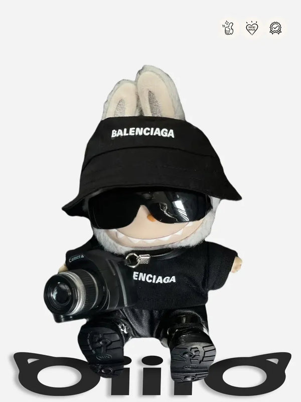 LABUBU Clothes Balenci Black Bucket Hat & Camera Set