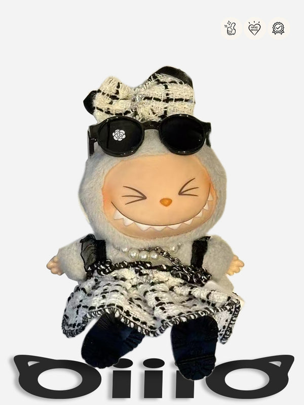 LABUBU Clothes Chan*l Elegant Pearl Chain Tweed Ensemble