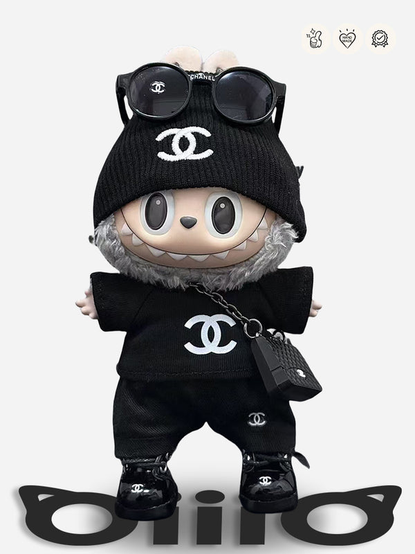 LABUBU Clothes Chan*l Black Knit Hat Cool Outfit