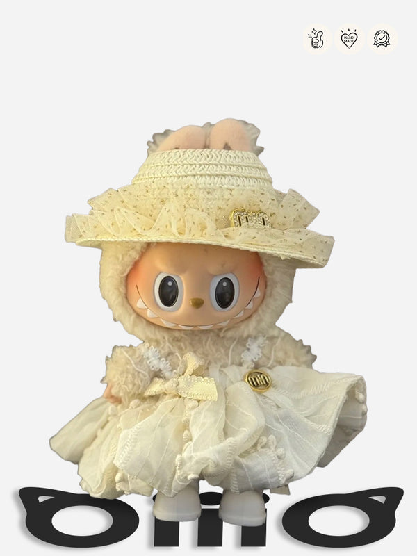 Labubu Clothes Elegant Bow Creamy Lace Outfit