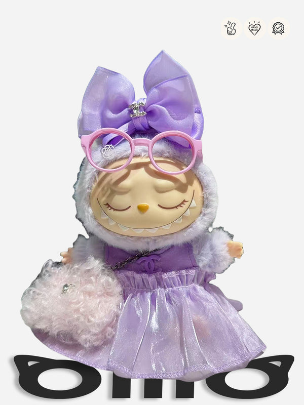LABUBU Clothes Chan*l Sweet Purple Bow Dress Outfit