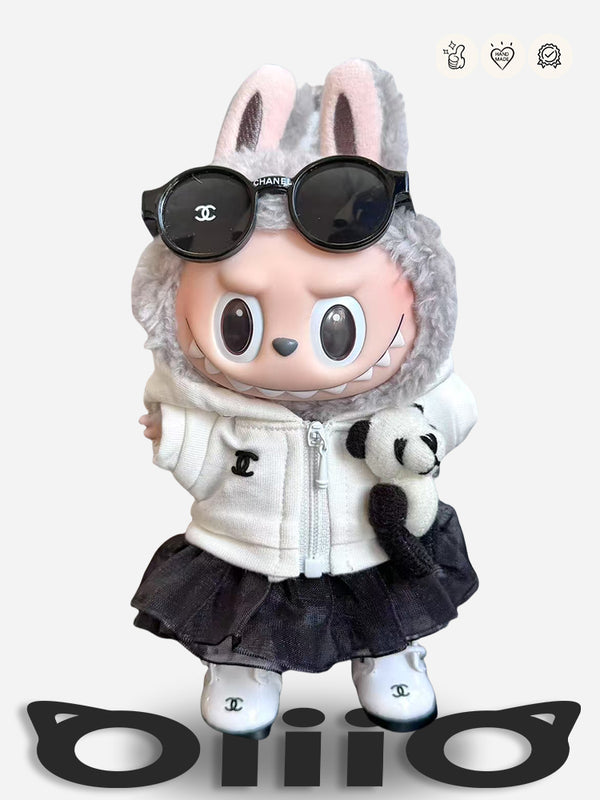 LABUBU Clothes Chan*l Sophisticted White-outwear &Black-skirt Outfit