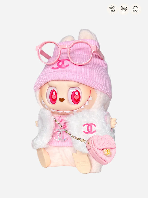 LABUBU Clothes Chan*l Pink Vest Crewneck Outfit