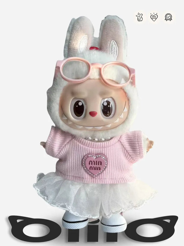 LABUBU Clothes mi*mi* Style Pink Sweater & White Tutu Set