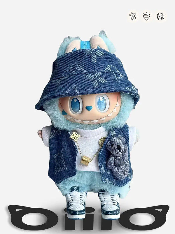 LABUBU Clothes Louis V Blue Denim Cardigan