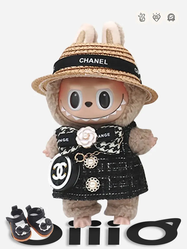 LABUBU Clothes Chan*l Camellia Black and White Outift