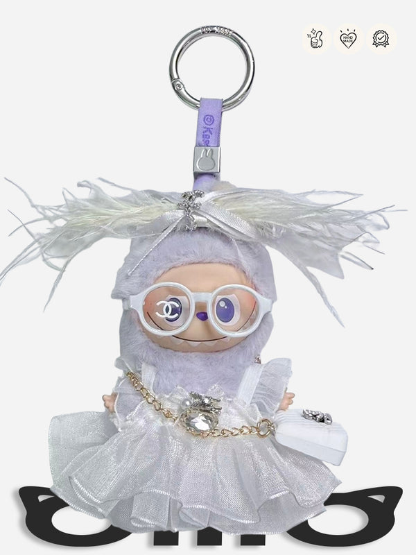 MINI Labubu Clothes White Feather - Embellished Dress Set