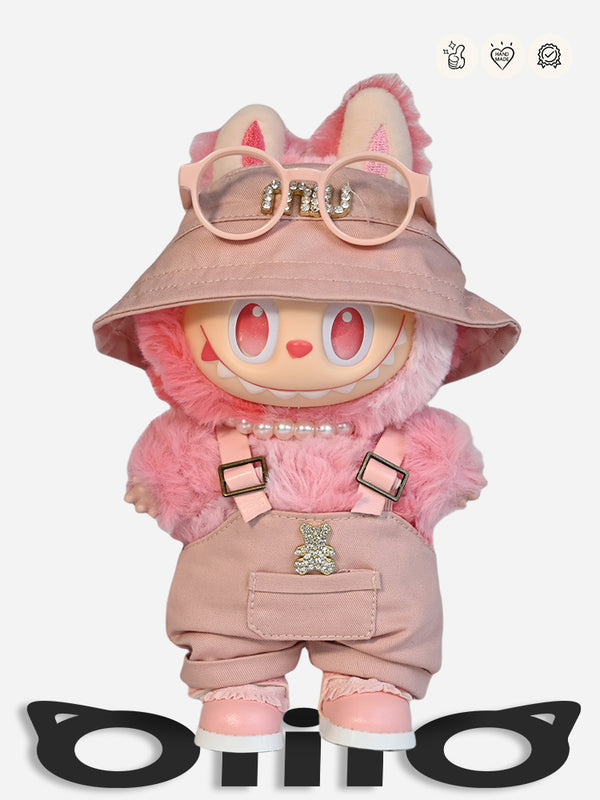 LABUBU Clothes mi*mi* Pink Bucket Hat & Overalls Set