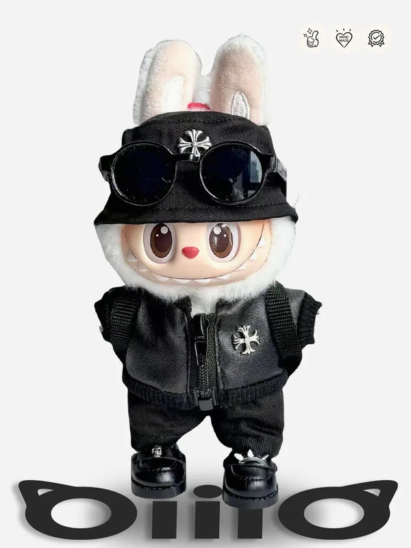 LABUBU Clothes Chrom* H Black Leather & Cap Set