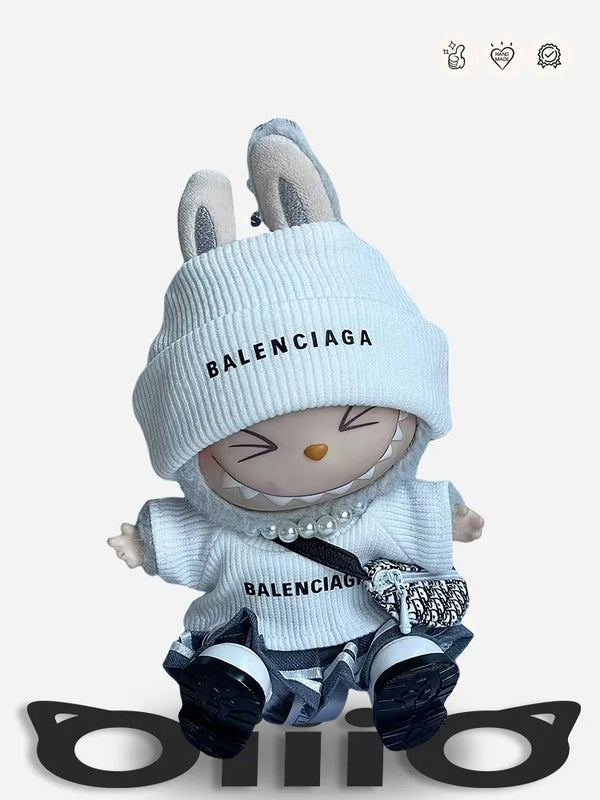 LABUBU Clothes Balenci White Beanie & Sweater Set