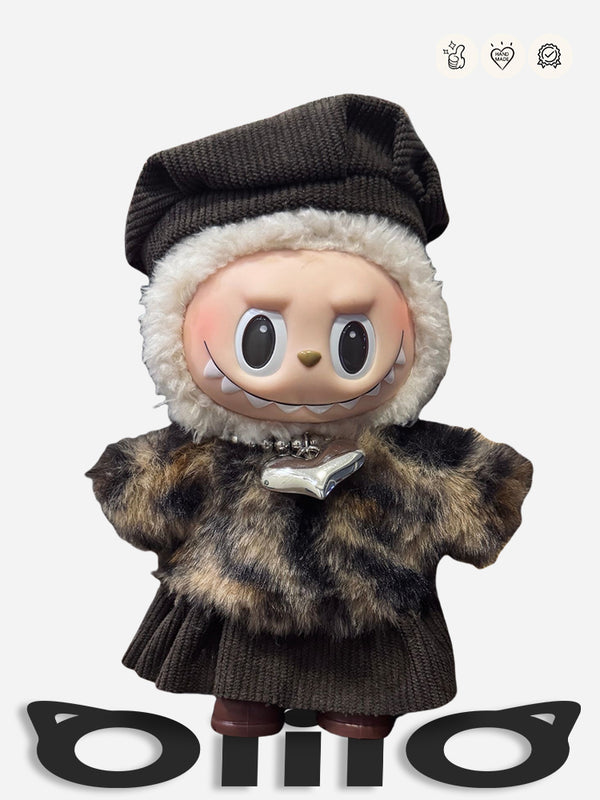 Labubu Clothes Vintage Fur Brown & Beige Outfit