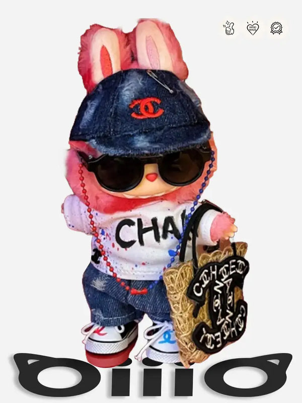 Labubu Clothes Street Chan*l inspired Blue Trendy Ensemble