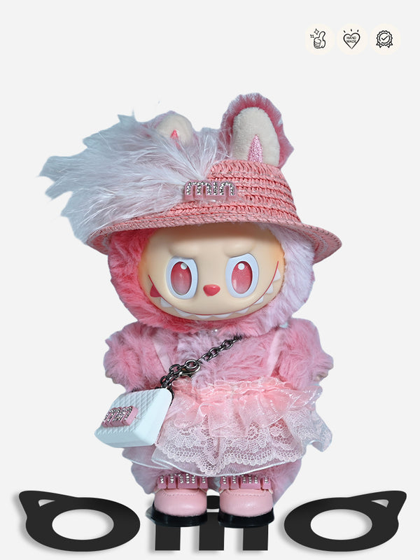 LABUBU Clothes mi*mi* Pink Feather - hat & Dress Set