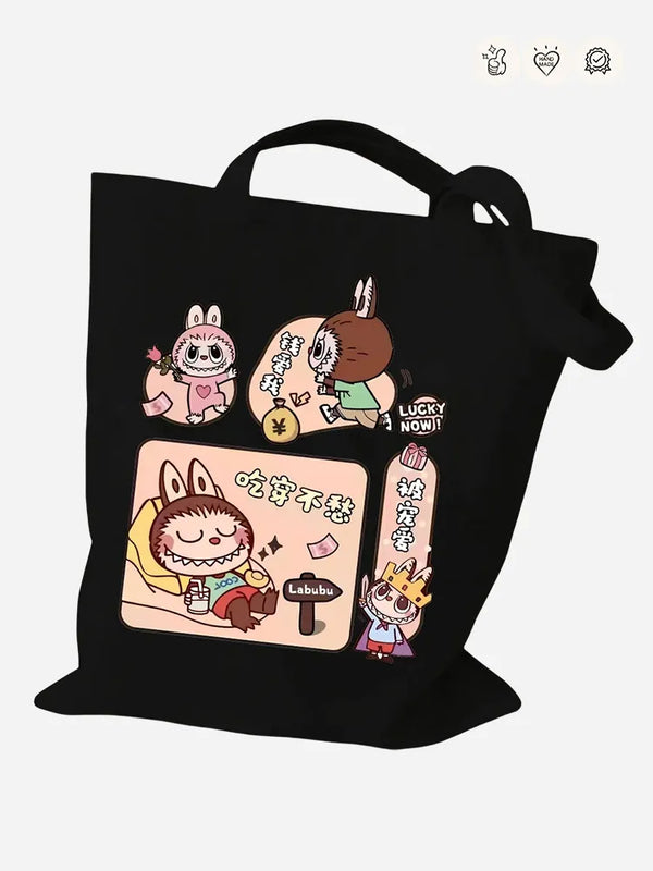 LABUBU Cartoon Print Canvas Tote Bag