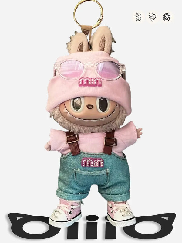 LABUBU Clothes mi*mi* Pink Knit Hat & Overalls Set