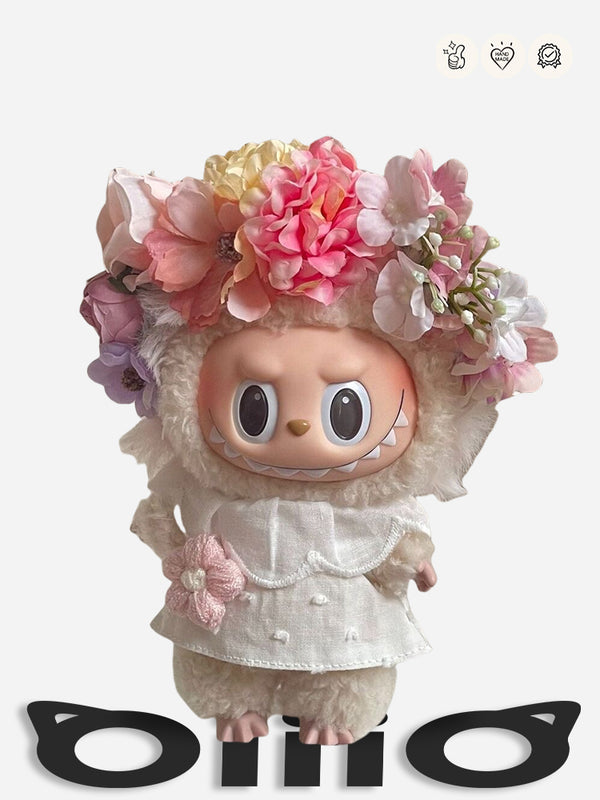 Labubu Clothes Pastel Flower Fairy White Dress