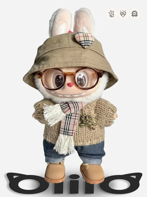 LABUBU Clothes Burbe Beige Hat & Knitwear Set