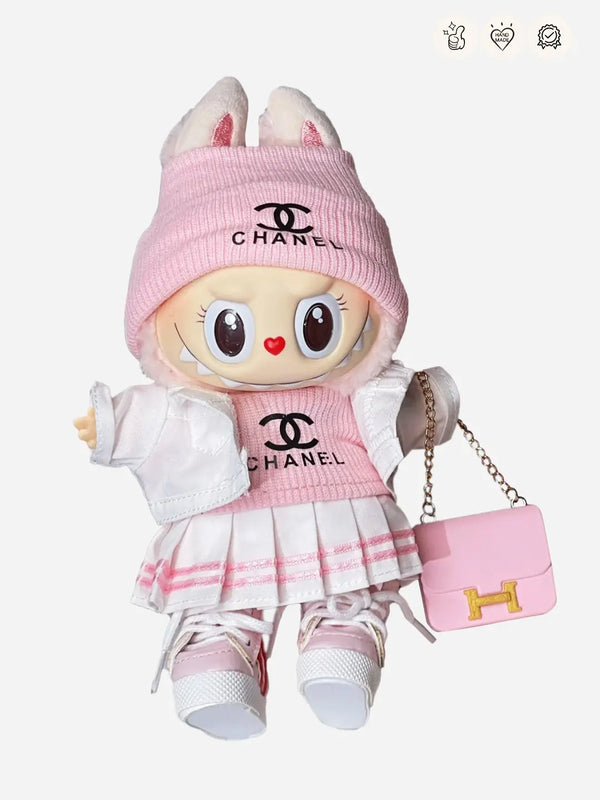 LABUBU Clothes Chan*l Pink Pleated Skirt