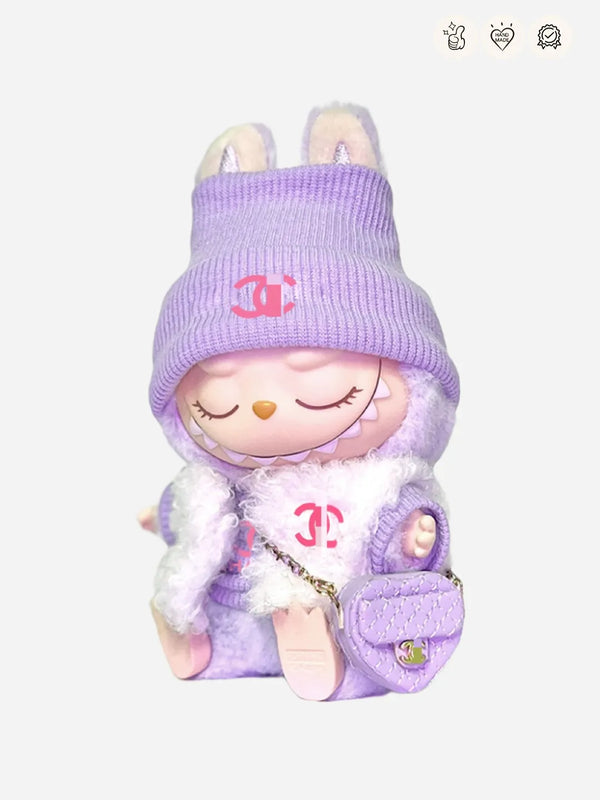 LABUBU Clothes Chan*l Purple Vest Crewneck Outfit