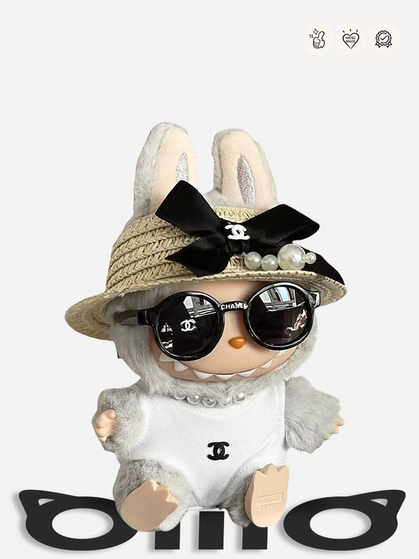 LABUBU Clothes Chan*l Sunglasses - Straw Hat Bodysuit Set