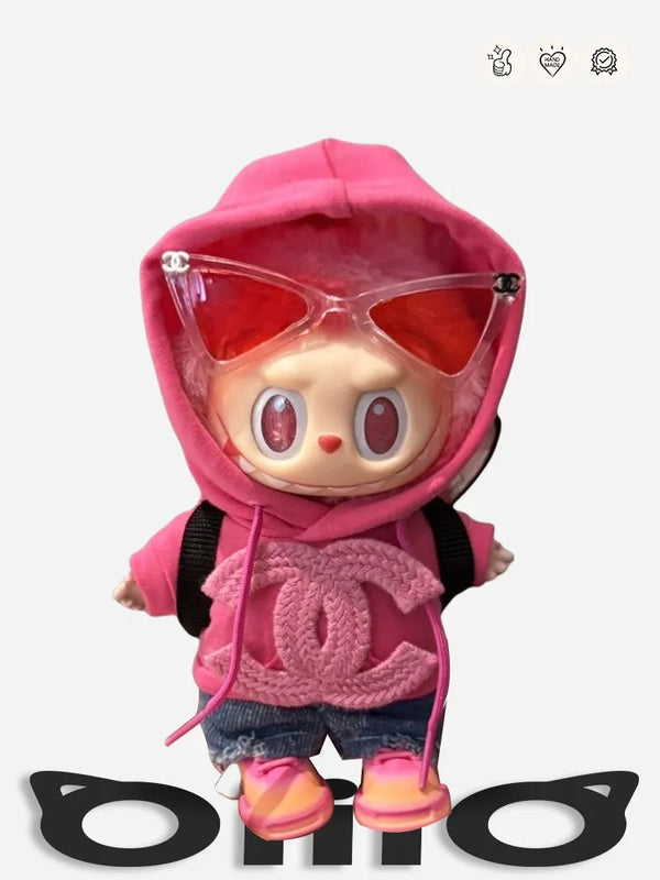 Labubu Clothes Chan*l Pink Trendy Hoodie Set