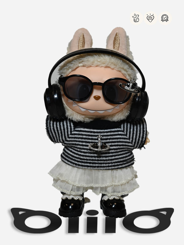 Labubu Black Striped Sweatshirt Set